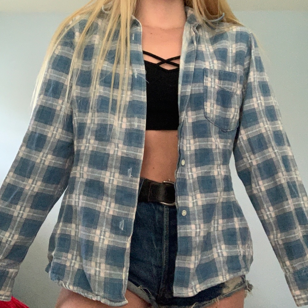 Blue and cream flannel